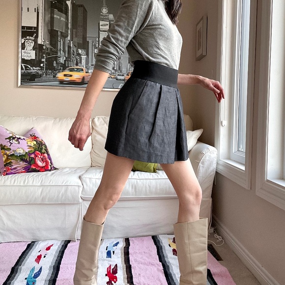 Zara linen blend dark grey mini skirt - Picture 3 of 15
